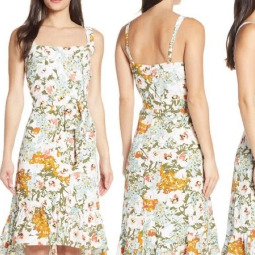 CHELSEA28 Ivory Floral Belted Fit & Flare Sundress M
